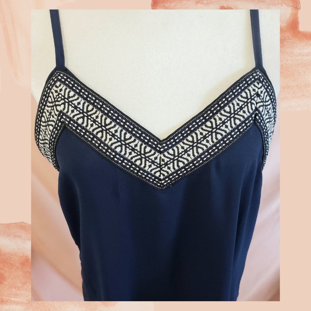 Navy Embroidered Razor Back Tank Top - Picture 3 of 3